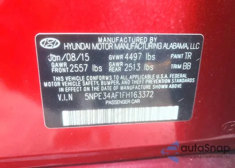 2015 Hyundai Sonata Sport z USA, uszkodzony, nr VIN 5NPE34AF1FH163372